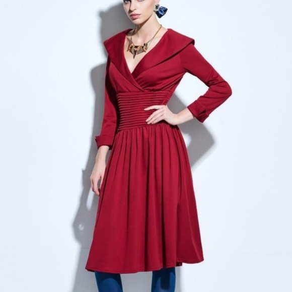Dresses & Skirts - PinUp Red Vintage Style Collared Rockabilly Dress